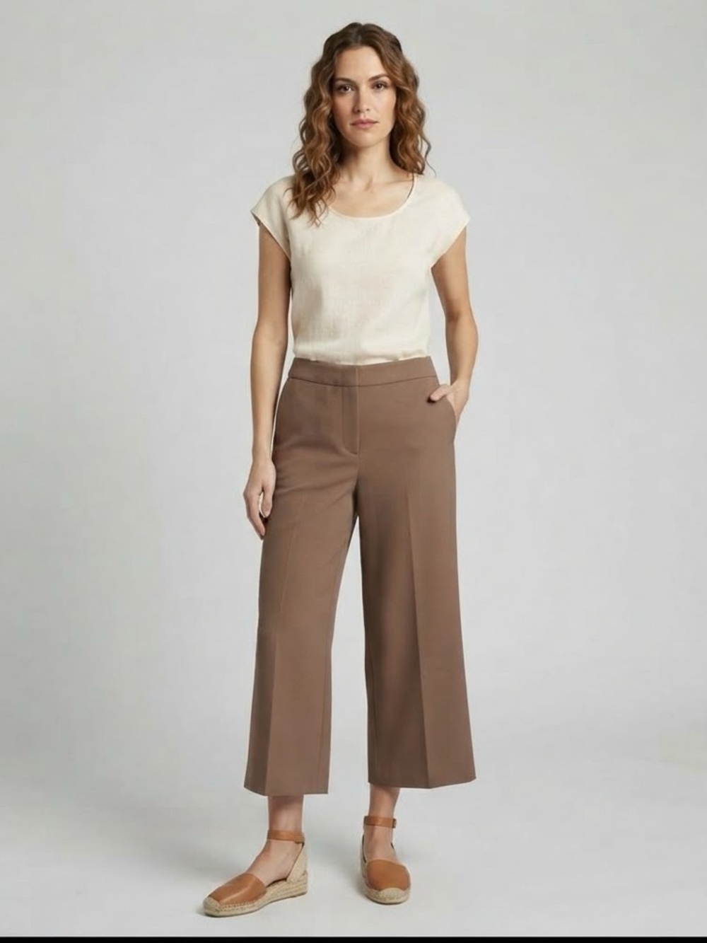 Worthington Chic Brown Wide-Leg Crop Trousers New With Tags #2216